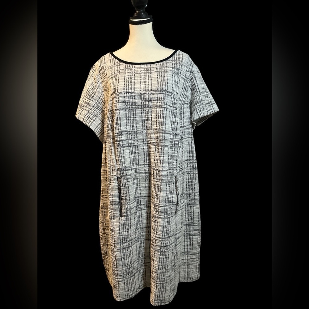 Sharagano Black and White Tweed Midi Dress